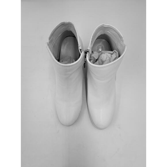 Sekayisore White Round Toe Short Gogo Ankle Boots Low Block Heel Booties - Picture 8 of 11